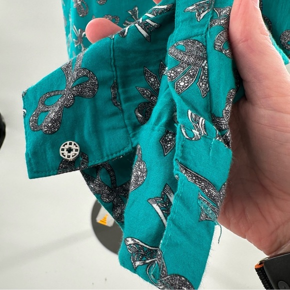 Jaclyn Smith womens top size XL teal floral 100% cotton button down - Picture 6 of 14
